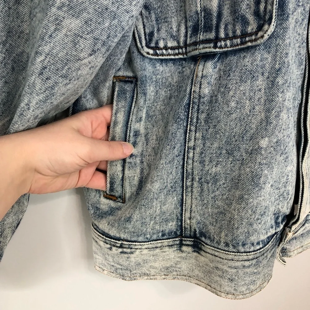 Vintage Salties Acid Wash Denim Jacket Plaid Insert Large Y2K